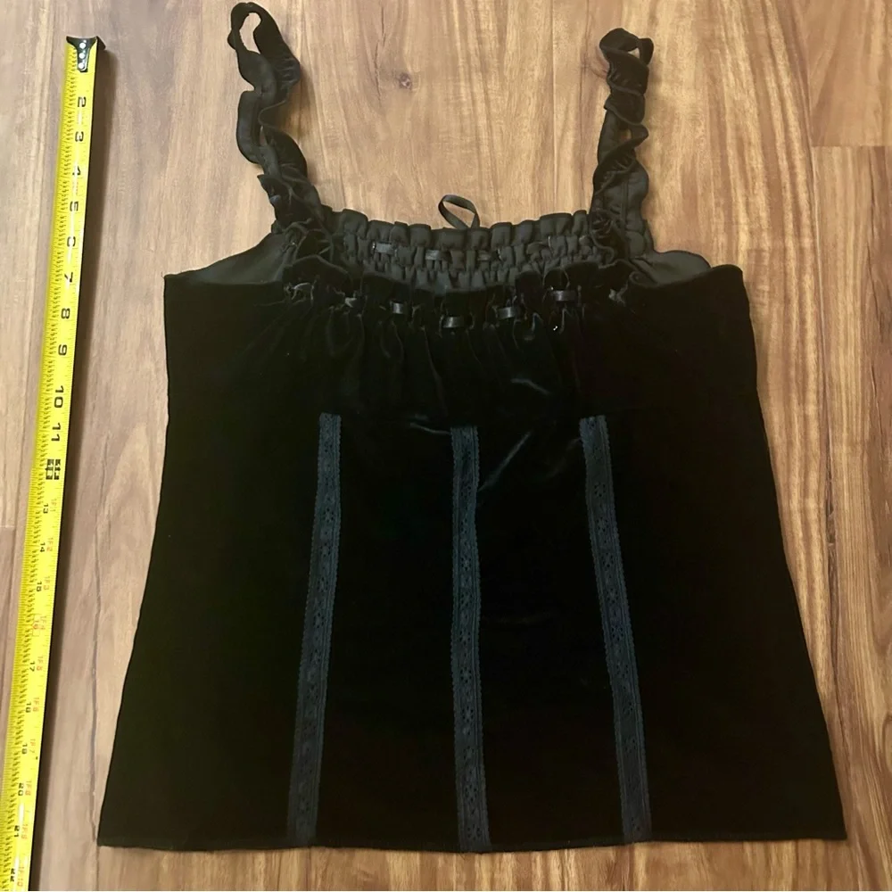 Express Black Velvet Camisole with Ruffle Straps, Lace and ribbon - Picture 10 of 13